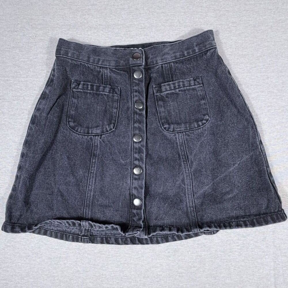 BDG Black Small Snap Fly Pockets Small Jean Distressed Mini Skirt Y2K BOHO